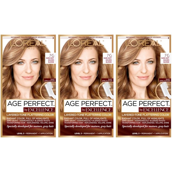 L'Oréal Paris Age Perfect Permanent Hair Color, 7G Dark Natural Golden Blonde (Pack of 3)