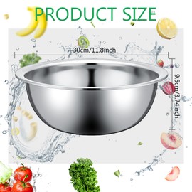 Pinkunn Set of 12 Stainless Steel Mixing Bowls, Nesting Metal Prep Salad Bowl Bulk Kitchen Large Reusable Baking Food Container for Hotel Restaurant Home Cooking, Silver(11.8 x 3.74 Inch)