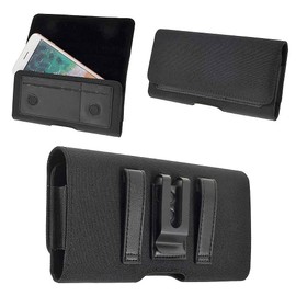 DFV mobile - Case Metal Belt Clip Horizontal Textile and Leather with Card Holder for Pioneer E91w - Black