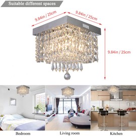 Modern Luxury Crystal Chandelier, Contemporary Raindrop Crystal Ball Square Chandelier Lighting Pendant Ceiling Lamp Flush Mount Ceiling Light Fixture Chandelier for Bedroom, Hallway of CRYSTOP