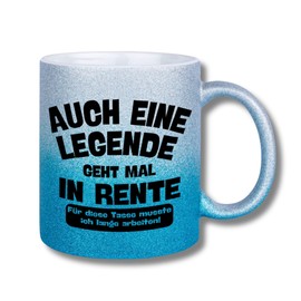 Druckerino Renteneintritt Geschenk Frau Männer | Glitzertasse Auch eine Legende geht mal in Rente Lustige Geschenkidee zum Ruhestand Geschenk Rente (Blau)