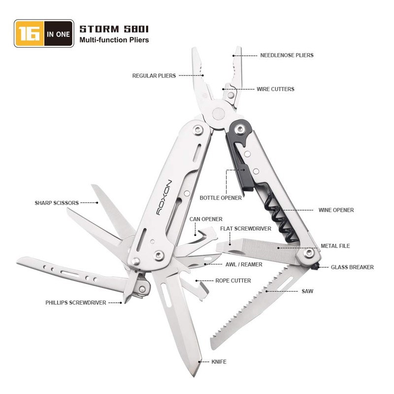ROXON S801S 19-in-1 STROM Multitool Pliers-Pocket Multi Tool, Multitool with