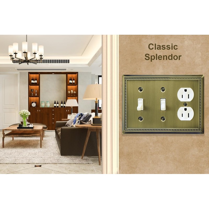 OKAWYC Double Toggle/Single Duplex Light Switch Cover Belaire Beaded Metal