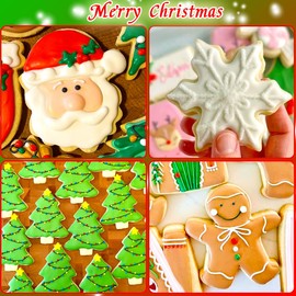 Kanehosi Christmas Cookie Cutters 6Pcs Large, Christmas Theme Shapes Cookie Cutters Santa Claus Gingerman Truck Elk Snow Mini Tree, Metal Dough Fondant Biscuit Molds for Kitchen Christmas Eve