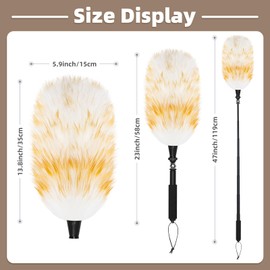 Nicemiya Extendable Lambswool Duster with 23-47 inch Bendable Aluminium Alloy Pole, Natural Fluffy Reusable Wool Duster for Cleaning High Ceilings, Pendant Lamps, Blinds, Furniture and Roof