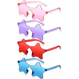 CHENGU 4 Pairs Star Shaped Rimless Sunglasses Transparent Candy Color Pentagram Star Sunglasses for Women(Pink, Red, Blue, Purple)