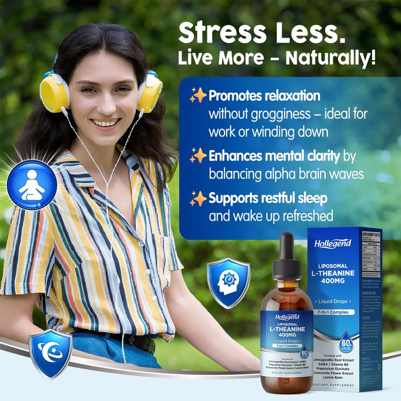 HOLLEGEND HOLLEGEND Liposomal L Theanine 400mg Liquid Drops, Organic L-theanine