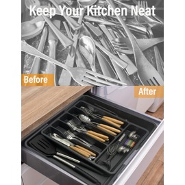 Rose Spaces Silverware Organizer, Expandable Utensil Drawer Organizer, Adjustable Kitchen Drawer Organizer, Silverware Drawer Organizer, Cutlery Drawer Organizer for Forks and Knives (White)