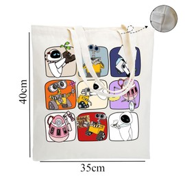 WZJHCL Wall-E Tote Bag Wall E Movie Tote Shopping Bag Eve Reusable Grocery Shopping Bag Robot Movie Shoulder Bag, Robot Tote Bag, Large