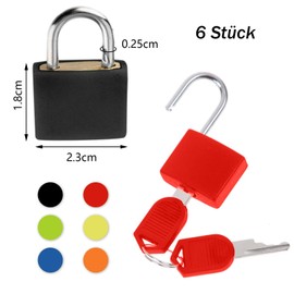 Soleeya Pack of 6 Mini Suitcase Lock with Keys, Colourful Small Lock with Key, Mini Padlock with Plastic Key Ring, Coloured Luggage Locks, Creative Gifts for Christmas