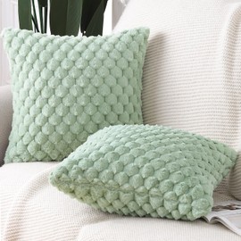 Madizz Faux Wool Sage Green Cushion Covers 22x22 inch, 55x55 cm, Set of 2 Super Soft Boho Throw Pillow Covers Decorative Textured Pillowcases for Sofa Bedroom