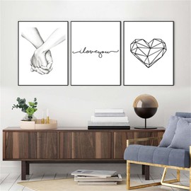 Trayosin 3-Piece Premium Poster Set, Hand in Hand, Love Line, Modern Black White Love Pictures, Wall Pictures, Poster Set for Living Room, Bedroom Decoration, Without Frame (30 x 40 cm)