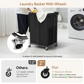 150L Large Laundry Hamper with Lid, Rolling Laundry Basket with Wheels, Oxford Fabric Dirty Clothes Hampers with Removable Laundry Bag & Metal Frame for Bedroom, Laundry Room, Bathroom, Dorm(Black)