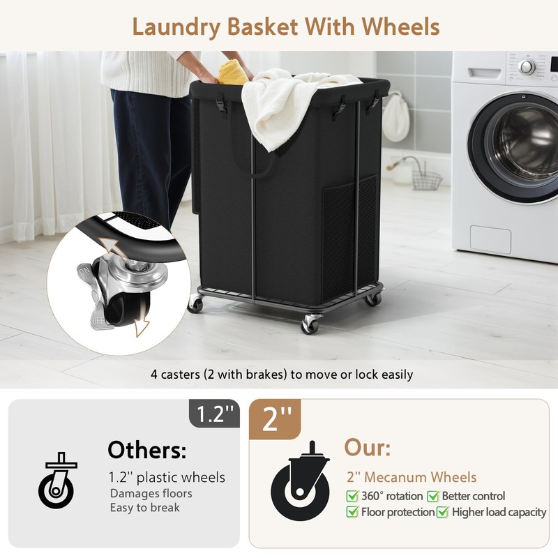 150L Large Laundry Hamper with Lid, Rolling Laundry Basket with
