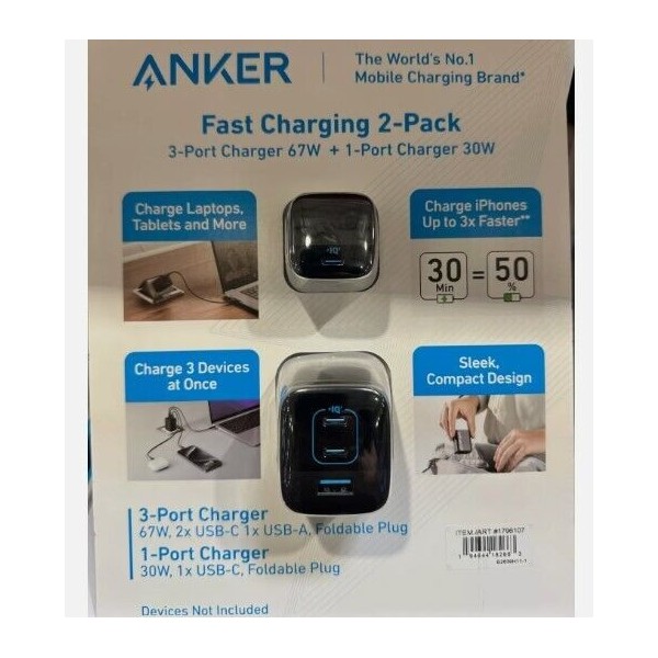 Anker Fast Charging 67W and 30W Wall Chargers w/ Foldable