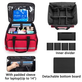 CURMIO Rolling Medical Bag with Wheels, First Aid Kits Case with Removable Dividers, Empty Emergency Response Supplies Bag for Home Health Nurses, Doctors, EMT, EMS Professionals, Red