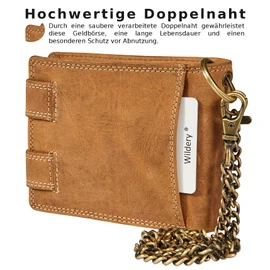 Wildery ® Men's Leather Wallet in Vertical Format with Chain Beige Wallet Mens Full Leather Wallet Portmonee