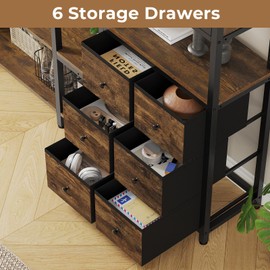 HAUOMS Corner Bookshelf, 6 Tier Industrial Convertible Bookshelf with 6 Fabric Drawers, Corner Bookcase Large L Shaped Storage Display Shelf for Home Office, Living Room, Kitchen, Rustic Brown