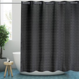 YISURE Extra Long No Hook Shower Curtain 180x220cm, Shower Curtain 220cm Drop, Black Textured Shower Curtain No Hooks 71"x87"