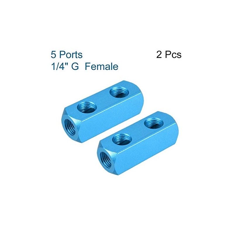 sourcing map G 1/4" Thread 5 Ports 2 Way Manifold