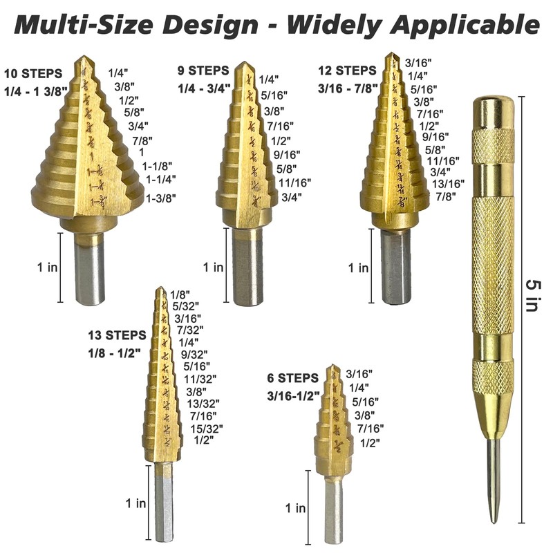 Step Drill Bit Set, Step Bits for DIY Projects and