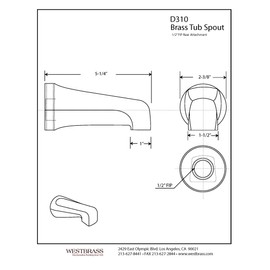 Westbrass D310-62 5-1/2" Reach Brass Wall Mount Tub Spout, Matte Black
