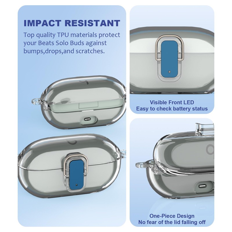 Transparent Case Compatible with Beats Solo Buds (2024) with Carabiner