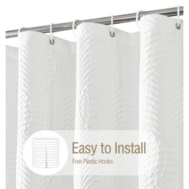 Gibelle Long Shower Curtain 72 x 78, Tall 3D Embossed Textured White Fabric Shower Curtain, Modern Farmhouse Chic Soft Cloth Bathroom Curtains Shower Set with Hooks