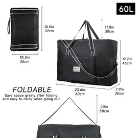 Orshawer Foldable Travel Bag, 60L Large Duffel Bag, Lightweight Packable Carry on Bag Water-proof & Tear Resistant Duffel Bag