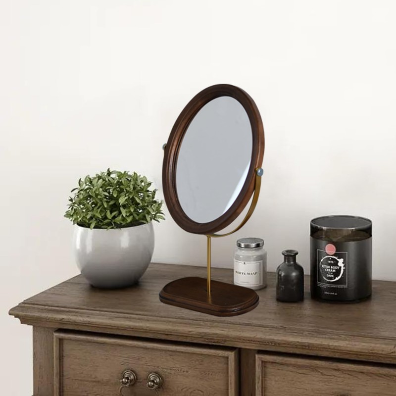 Tstarer Desk Makeup Mirror with Solid Wood,Elliptical Vanity Table Mirror