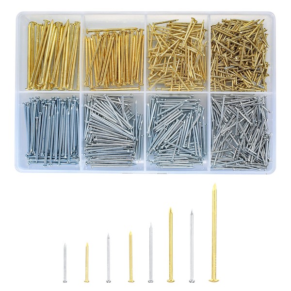 820 Pieces Nails Wall, Round Head Wooden Nails, Picture Nails Hanging, Wall Nails, Hardware Nail Assortment Set for Picture Frame, Woodworking, Picture Frame Mirrors