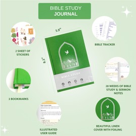LeymiLotus Bible Study Journal Church Notes Journal - Bible Study Supplies - Guided Bible Study Notebook for Note Taking & Reflection, Faith Based Religious Spiritual Gift for Women (Green)