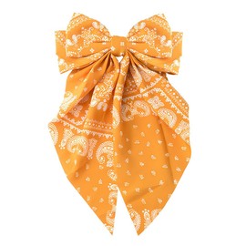 Yellow Bandana Hair Clips Boho Ribbon Bows for Girls Paisley Print French Barrette Clip Silky Stain Hair Bandanas Boho Hair Ribbons Accessories for Women