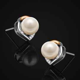 Jewlldeen Pearl Earrings 925 Silver Women's Heart Stud Earrings Sterling Earrings Birthday Mother's Day, Cubic Zirconia, Pearl