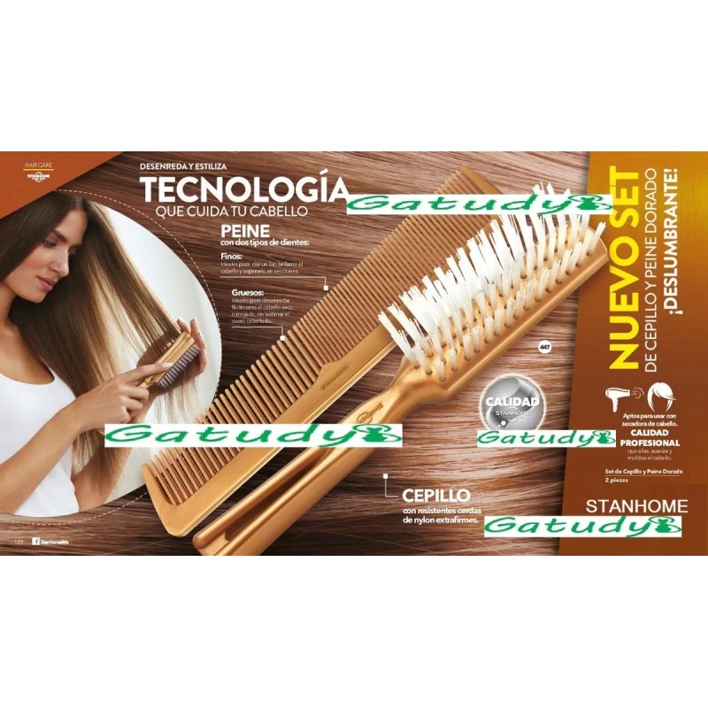 Stanhome Set De Cepillo Y Peine Capilar Color Dorado Stanhome