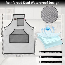 Chef Apron, Painter Apron, Hairstylist Apron, Waterproof, Multiple Pockets, TPU Mesh Fabric, Sizes M to XXL, Black