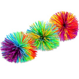 Leinuosen 5 Pieces Stringy Balls - Sensory Fidget Stress Balls, Soft Rainbow Pom Bouncy, Stuffers Party Favors Birthday Gifts Multicolor (2.75 Inch)