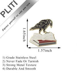 PLITI Crow Bird Gift Crows Lover Gift Bookworm Gifts Crow Book Brooch Pin For Bookish (Crow Book pinCA)