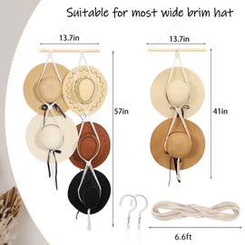 ZYP 7 Hats Style Macrame Hat Hanger Hat Rack for Wall,Women Decor Hat Holder,Bobo Hanging Hat Organizer Storage,Hats Display for Wide Brim Hats Cowboy Hat Bowler Fedora Hats Beach Sun Hat