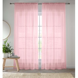 Enhanced Living Pink Voile Curtains for Living Room Panel Pair - 57 Wide x 48 Drop - Plain Woven Slot Top Sheer Curtains (57"x48") 145x122cm