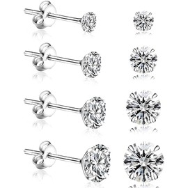 4 Pairs Sterling Silver Earrings for Women,Stud Earrings for Women