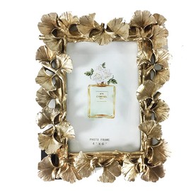 NatureMan Vintage Photo Frame 4x6 Inch Ginkgo Biloba Golden Picture Frame for Desktop Display and Wall Mount Home Decor
