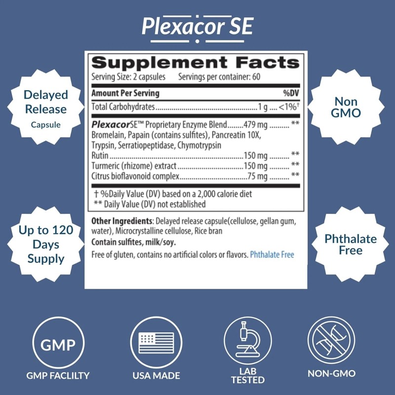 iEnzymes New Plexacor Multi-Enzymes Fibrin Defense, 6-in-1 Super Enzyme Blend