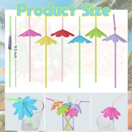 Haundry 24pcs Umbrella Straws, Long Cocktail Party Straws, Tropical Summer Beach Luau Tiki Hawaiian Party Straw Decorations, Pure Color Flower