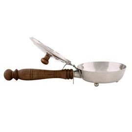 Bitto Vellore Incense Pan Nickel-Plated Silver with Wooden Handle and Lid Length 23 cm Height 6 cm Diameter 10 cm