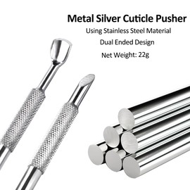 SUTOZMIWE Metal Silver Cuticle Pusher, Dual Ended Cuticle Remover and 100 Grit Sandpaper Sheets, Stainless Steel Durable Pedicure Manicure Tools for Fingernails and Toenails Dead Skin