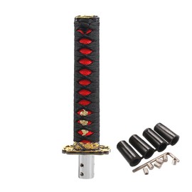 Samurai Sword Automatic Shift Knob, Katana Stick Shift Knobs Level Gear Shifter, Compatible with Lock/Button Automatic Transmission (20cm Black/Red)
