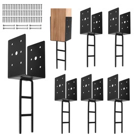 4 "x 4" U Shape Concrete Post Anchor 6PCS,Heavy Duty Post Base for Wet Concrete,Fence Post Holder with Black Powder Coated for Fence,Deck Railing,Pergola Wood Post Bracket Anchor