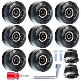 Tanzfrosch 8 Pack Roller Skate Wheels with Bearings Installed and 2 Toe Stoppers for Double Row Skating, Quad Skates and Skateboard Outdoor or Indoor Use, 32mm x 58mm 82A (Black & White)