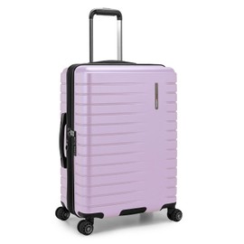 Traveler's Choice Archer Polycarbonate Hardside Luggage with Spinner Wheels, Tie Down Straps, Purple, Checked 25-Inch